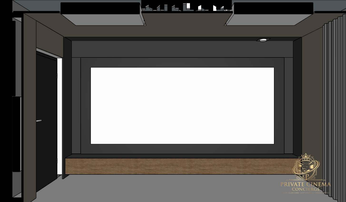 Frontansicht mit Leinwand und Baffle Wall