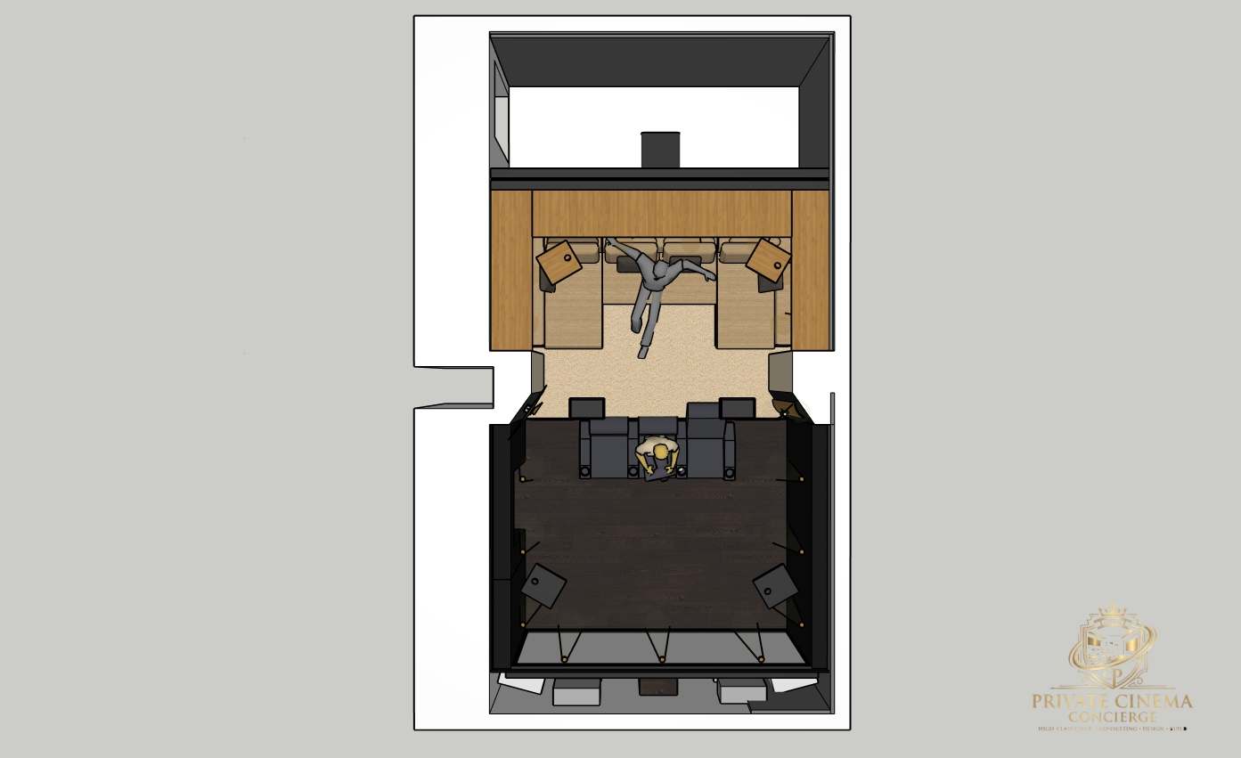 Grundriss mit Sitzpositionen und Lautsprecheranordnung